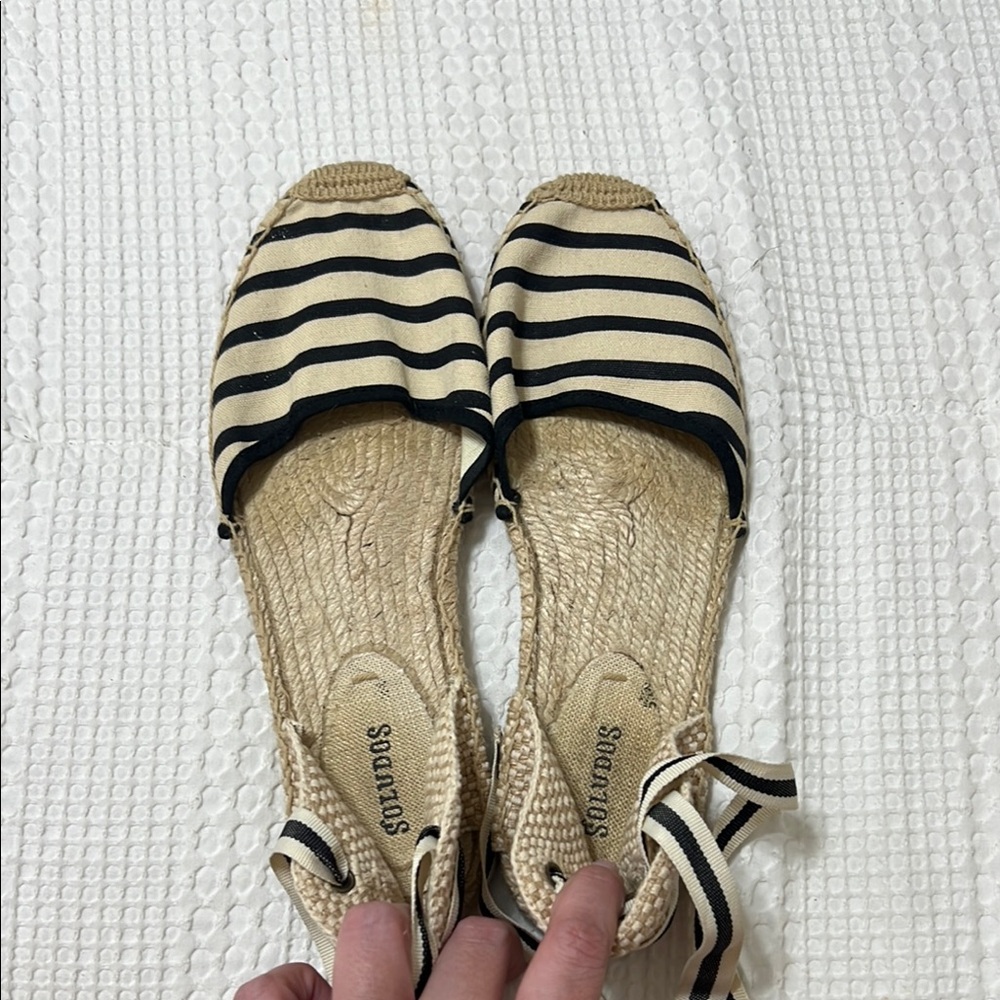 Soludos Black and Cream Espadrille Flats Nautical Style